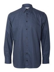 Selected Homme Koszula 16087706 Granatowy Slim Fit. Niebieskie koszule Selected Homme, m, bez wzorów, z bawełny, bez kołnierzyka, bez ramiączek. Za 79.99 zł.