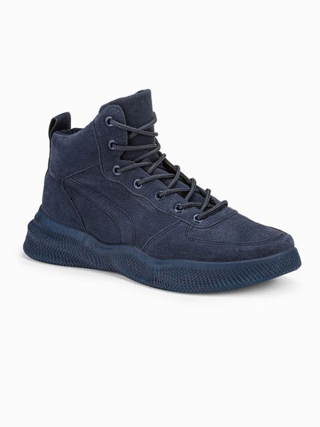 Buty męskie sneakersy wysokie - granatowe V5. Niebieskie buty sportowe casual Ombre Clothing, bez wzorów, z materiału, bez zapięcia. W wyprzedaży za 69.99 zł.