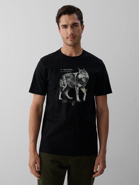 4F T-shirt regular z nadrukiem męski - czarny XXL. Czarne t-shirty 4F, bez wzorów, z bawełny, bez ramiączek, trekkingowe. Za 79.99 zł.
