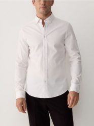 Bawełniana koszula super slim fit - biały. Białe koszule Reserved, l, bez wzorów, z bawełny, bez kołnierzyka, bez ramiączek. Za 129.99 zł.