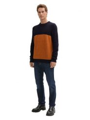 Tom Tailor Sweter w kolorze granatowo-pomarańczowym rozmiar: XL. Niebieskie swetry nierozpinane Tom Tailor, xl, bez wzorów, z bawełny, bez kołnierzyka, bez ramiączek. Za 105.63 zł.