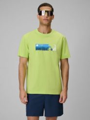 4F T-shirt regular z nadrukiem męski - zielony S. Zielone t-shirty 4F, m, bez wzorów, z bawełny, bez kołnierzyka, bez ramiączek. Za 59.99 zł.