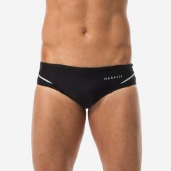 Slipki pływackie męskie Nabaiji 900 B-Fast. Czarne odzież kąpielowa NABAIJI, l, bez wzorów, z materiału, sportowe. Za 49.99 zł.
