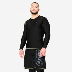 Koszulka do MMA / Grapplingu męska Domyos Rashguard. Czarne odzież kompresyjna DOMYOS, l, bez wzorów, z materiału, na fitness i siłownię. Za 99.99 zł.