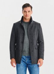 PALKO LORENTE - Szary płaszcz zapinany na guziki. Szare płaszcze Pako Lorente, na jesień, m, bez wzorów, z poliesteru, bez kaptura. Za 499.99 zł.