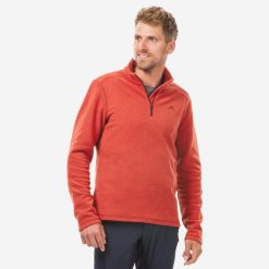 Polar turystyczny męski Quechua MH100. Czerwone odzież kompresyjna QUECHUA, l, bez wzorów, z materiału, trekkingowe. W wyprzedaży za 39.99 zł.