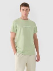 4F T-shirt regular z nadrukiem męski - oliwkowy S. Brązowe t-shirty 4F, m, bez wzorów, z bawełny, bez kołnierzyka, bez ramiączek. W wyprzedaży za 29.99 zł.