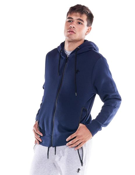 Męska, miękka bluza z kapturem i zamkiem błyskawicznym z ikoną lwa. Niebieskie bluzy z kapturem LEONE 1947 APPAREL, na zimę, l, bez wzorów, z bawełny, z kapturem. Za 126.26 zł.