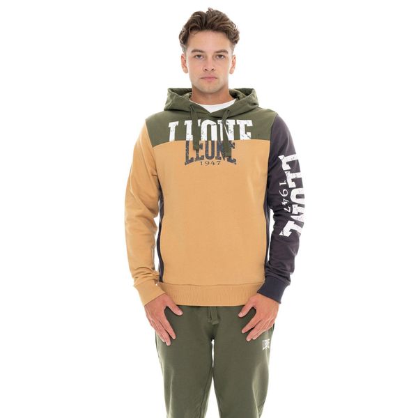 Herren-Winter-Kapuzenpullover zum Überziehen mit Large Leone 1947 Color Block. Brązowe bluzy LEONE 1947 APPAREL, bez wzorów, z bawełny, bez kaptura. W wyprzedaży za 206.29 zł.