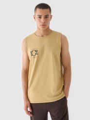 4F Tank top oversize z nadrukiem męski - beżowy XXL. Brązowe bezrękawniki 4F, m, bez wzorów, z bawełny, bez kołnierzyka, bez ramiączek. W wyprzedaży za 29.99 zł.