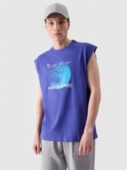 4F Tank top oversize z nadrukiem męski - fioletowy XL. Fioletowe bezrękawniki 4F, m, bez wzorów, z bawełny, bez kołnierzyka, bez ramiączek. W wyprzedaży za 29.99 zł.