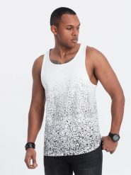 Tank top męski bawełniany z gradientowym nadrukiem - biały V1 OM-TSTT-22SS-001 - L. Białe bezrękawniki Ombre Clothing, l, bez wzorów, z bawełny, bez kołnierzyka, bez ramiączek. Za 41.99 zł.