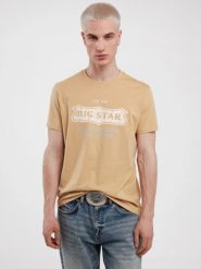 Koszulka męska z nadrukiem beżowa Millaner 805. Brązowe t-shirty BIG STAR, l, bez wzorów, z bawełny, bez kołnierzyka, bez ramiączek. Za 99.99 zł.