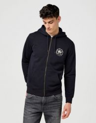 MĘSKA BLUZA WRANGLER GRAPHIC ZIP HOODIE BLACK 112371462. Czarne bluzy Wrangler, m, bez wzorów, bez kaptura. Za 159.99 zł.