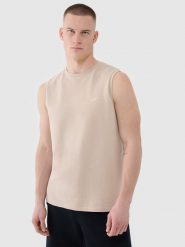 4F Tank top regular gładki męski - beżowy L. Brązowe bezrękawniki 4F, l, bez wzorów, z bawełny, bez kołnierzyka, bez ramiączek. Za 59.99 zł.