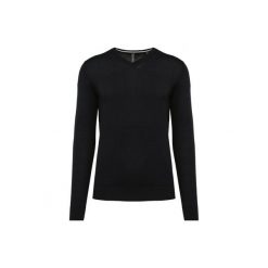 Ekologiczny sweter z dekoltem w szpic Kariban. Czarne swetry nierozpinane KARIBAN, m, bez wzorów, bez kołnierzyka, bez ramiączek. Za 191.00 zł.