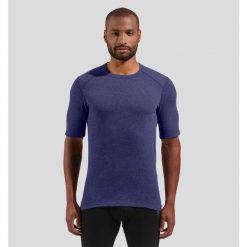 Bielizna termoaktywna z długim rękawem Odlo BL TOP crew neck s/s ACTIVE WARM. Niebieskia bielizna termoaktywna ODLO, m, bez wzorów, bez ramiączek. W wyprzedaży za 174.99 zł.