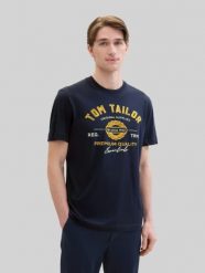 Męska Koszulka Tom Tailor Logo Tee Dark Blue 1037735 10302. Niebieskie t-shirty Tom Tailor, l, bez wzorów, bez kołnierzyka, bez ramiączek. Za 59.99 zł.