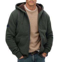 Bluza z kapturem Superdry Borg Lined. Zielone bluzy Superdry, m, bez wzorów, z kapturem. Za 422.55 zł.