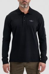 AERONAUTICA MILITARE Czarny longsleeve polo męski Eurofighter Typhoon. Czarne bluzki z długim rękawem Aeronautica Militare, l, bez wzorów, bez kołnierzyka, bez ramiączek. W wyprzedaży za 369.99 zł.