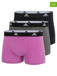 Adidas Bokserki (3 pary) w kolorze szarym, różowym i czarnym rozmiar: S. Czarne bokserki Adidas, s, bez wzorów, z materiału. Za 56.99 zł.