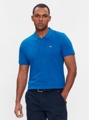 Tommy Jeans Polo DM0DM18312 Niebieski Slim Fit. Niebieskie koszulki polo Tommy Jeans, m, bez wzorów, z bawełny, bez kołnierzyka, bez ramiączek. Za 189.99 zł.