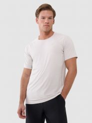 4F Koszulka treningowa szybkoschnąca męska - beżowa XXL. Brązowe t-shirty 4F, m, bez wzorów, z dzianiny, bez kołnierzyka, bez ramiączek. Za 129.99 zł.