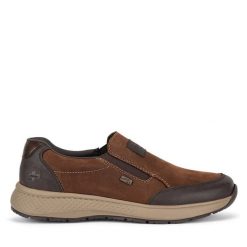 Półbuty Rieker. Brązowe eleganckie półbuty Rieker, bez wzorów, bez obcasa, bez zapięcia. Za 389.99 zł.