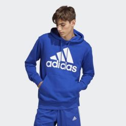 Essentials French Terry Big Logo Hoodie. Niebieskie bluzy Adidas, l, bez wzorów, bez kaptura. Za 199.00 zł.