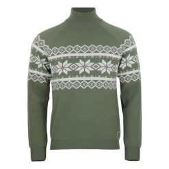 Sweter z wysokim dekoltem Peak Mountain Clyde. Zielone swetry nierozpinane Peak Mountain, bez wzorów, bez kołnierzyka, bez ramiączek. W wyprzedaży za 286.50 zł.