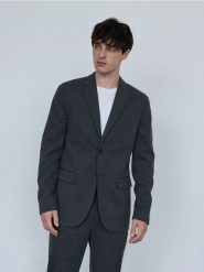 Marynarka slim fit - ciemnoszary. Szare garnitury Reserved, bez wzorów, z bawełny. W wyprzedaży za 109.99 zł.