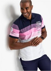Shirt polo z dżerseju z czystej bawełny, z krótkim rękawem. Niebieskie koszulki polo bonprix, l, z aplikacjami, z bawełny, bez kołnierzyka, bez ramiączek. Za 89.99 zł.