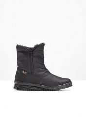 Kozaki zimowe. Czarne kozaki bonprix, na zimę, bez wzorów, bez obcasa, bez zapięcia. Za 239.99 zł.