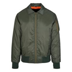 Męska Kurtka Bomberka Z Kołnierzem. Zielone kurtki BUILD YOUR BRAND, m, bez wzorów, bez kaptura. Za 253.99 zł.