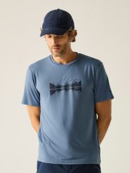 Regatta Koszulka funkcyjna "Fingal Stretch" w kolorze niebieskim rozmiar: XXL. Niebieskie t-shirty sportowe Regatta, bez wzorów, z materiału, bez ramiączek, outdoorowe. Za 48.05 zł.