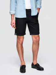 Klasyczne męskie szorty chino z podwiniętą nogawką - czarne V9 - Rozmiar: M. Czarne szorty Ombre Clothing, bez wzorów, z bawełny, bez obcasa, bez zapięcia. W wyprzedaży za 99.99 zł.