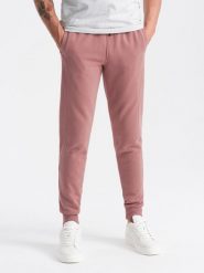 Męskie spodnie dresowe bawełniane joggery BASIC – ciemnoróżowe V4 OM-PABS-0174 - XXL. Czerwone joggery i bojówki Ombre Clothing, l, bez wzorów, z bawełny, eleganckie. Za 119.99 zł.