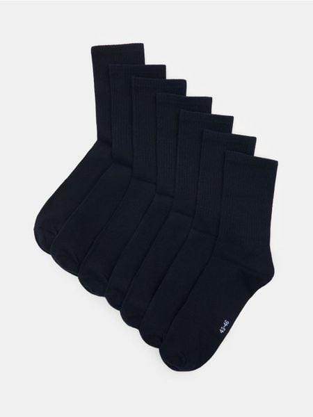 Długie skarpetki OEKO-TEX 7 pack - granatowy. Niebieskie skarpety Sinsay, bez wzorów. Za 22.99 zł.