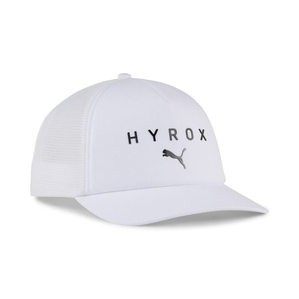 Czapka typu trucker PUMA × HYROX PUMA. Białe czapki z daszkiem Puma, bez wzorów, z bawełny. Za 83.99 zł.