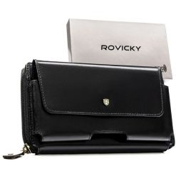 Skórzana, dwukomorowa saszetka męska w czarnym kolorze zamykana suwakiem - Rovicky. Czarne torby na ramię ROVICKY, bez wzorów, ze skóry, bez dodatków. Za 99.99 zł.