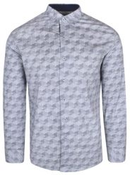 Koszula Biało-Granatowa w Kółka, Koła, Geometryczny Wzór, Męska Długi Rękaw, Slim Fit -TO-ON. Niebieskie koszule TO-ON, m, bez wzorów, z bawełny, bez kołnierzyka, bez ramiączek. Za 109.00 zł.