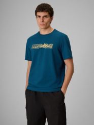 4F T-shirt regular z nadrukiem męski - turkusowy 3XL. Niebieskie t-shirty 4F, m, bez wzorów, z materiału, bez kołnierzyka, bez ramiączek. Za 69.99 zł.