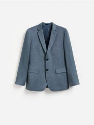 Marynarka slim fit z dodatkiem wiskozy - granatowy. Niebieskie garnitury Reserved, l, bez wzorów, z tkaniny. Za 359.99 zł.