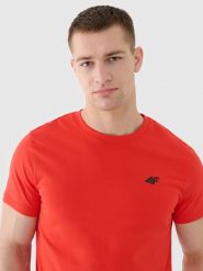 4F T-shirt regular gładki męski - czerwony S. Czerwone t-shirty 4F, m, bez wzorów, z bawełny, bez kołnierzyka, bez ramiączek. Za 49.99 zł.