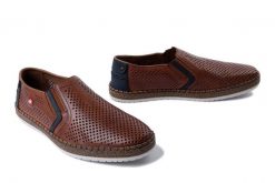 RIEKER B5297-24 brown, półbuty męskie. Brązowe eleganckie półbuty Rieker, w ażurowe wzory, bez obcasa, bez zapięcia. Za 305.92 zł.