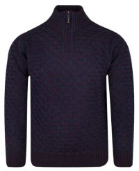 Sweter Wełniany Granatowo-Bordowy TROYER z Wysokim Dekoltem na Zamek, Ciepły -TRIKKO. Czerwone swetry rozpinane Trikko, m, bez wzorów, z wełny, bez kołnierzyka, bez ramiączek. Za 285.00 zł.