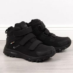 Buty trekkingowe męskie wodoodporne ocieplane czarne American Club. Czarne trekkingi American CLUB, bez wzorów, z materiału, bez zapięcia. Za 202.99 zł.