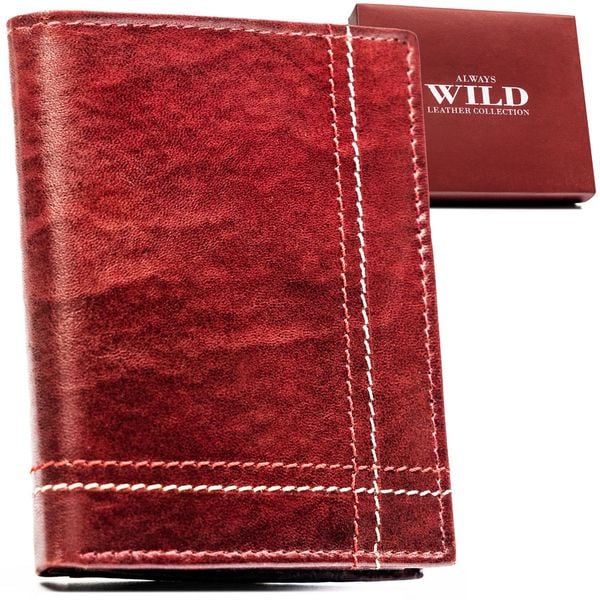 Skórzany, pionowy portfel męski w brązowym kolorze z systemem RFID bez zapięcia - Always Wild. Brązowe portfele Always Wild, bez wzorów, ze skóry. Za 48.99 zł.