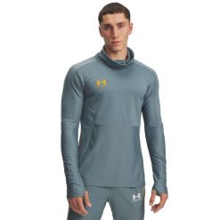 Dżersej z długim rękawem Under Armour Challenger Pro. Niebieskie bluzki z długim rękawem Under Armour, bez wzorów, z dżerseju, bez kołnierzyka, bez ramiączek. Za 320.35 zł.
