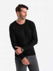 Męski klasyczny sweter z wiskozą BASIC z okrągłym dekoltem – czarny V2 - Rozmiar: L. Czarne swetry nierozpinane Ombre Clothing, l, bez wzorów, z wiskozy, bez kołnierzyka, bez ramiączek. W wyprzedaży za 89.99 zł.